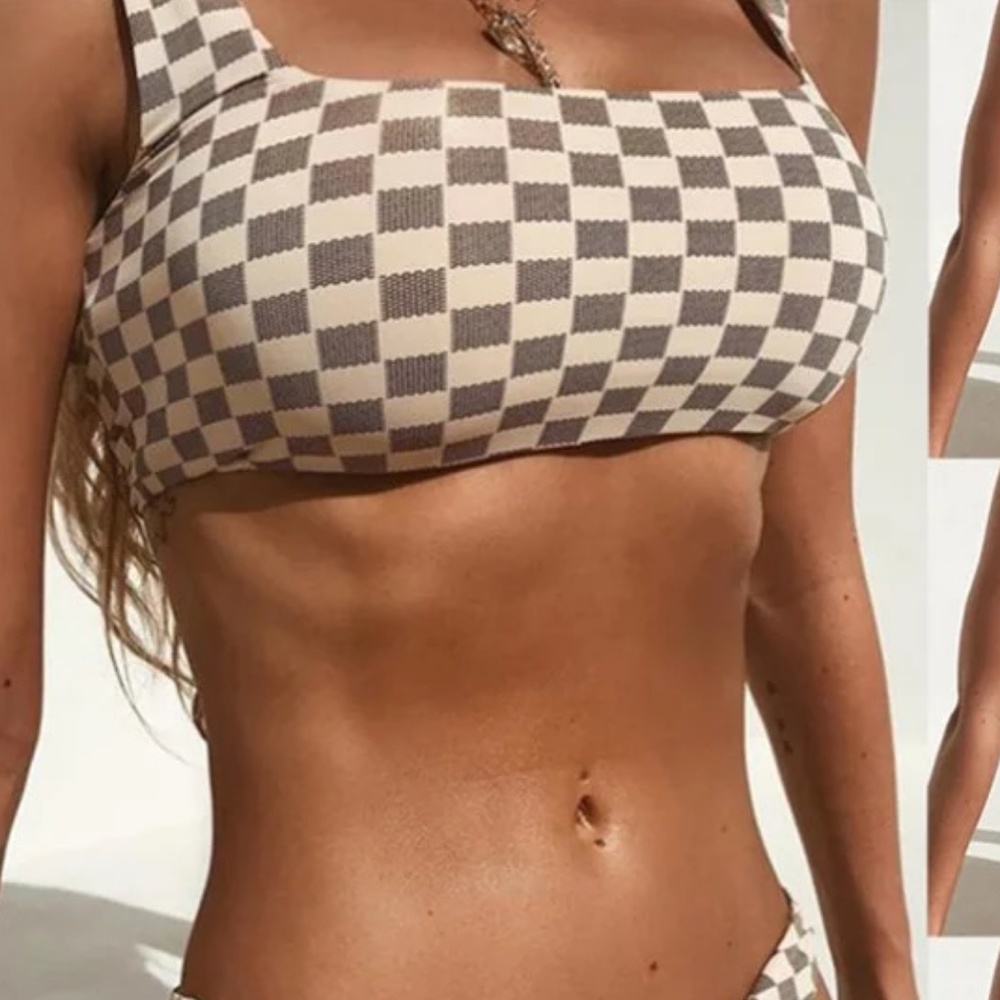 grey vintage gingham check bikini set
